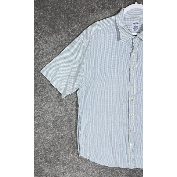 Old Navy Short Sleeve Mini Check Button Up‎ Shirt Mens Size XL Blue White Cotton - Picture 5 of 10